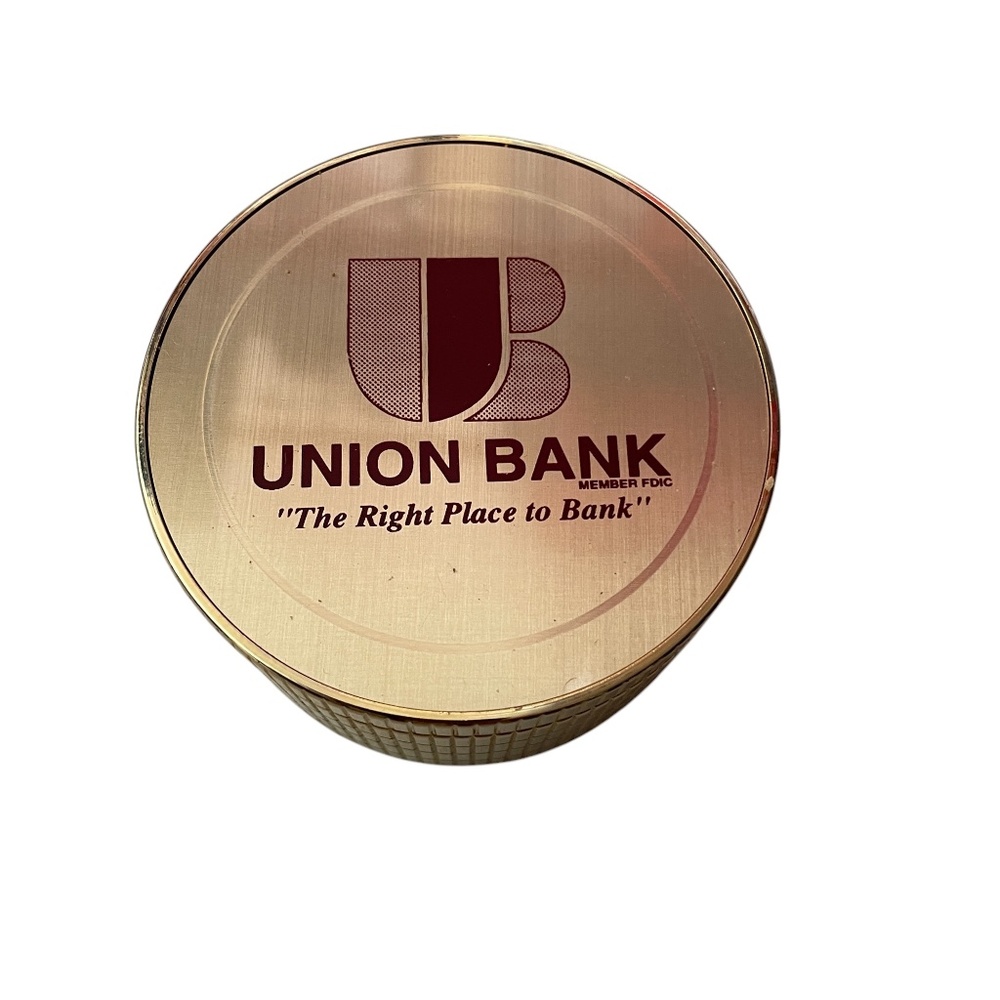 Union Bank Clock w/ Alarm Vintage Works‎ Gold Cylinder Opens to Clock